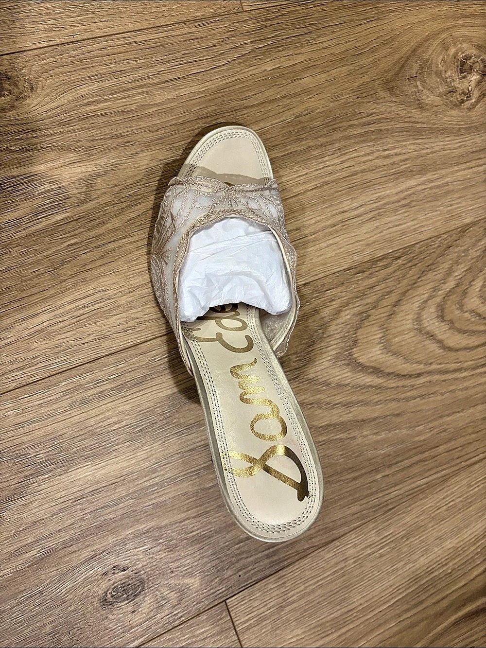 Sam Edelman Iva Heeled Mule Embroidered Peep Toe Heels Cream US 9
